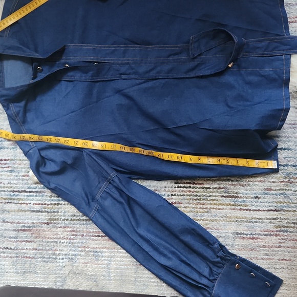 NWOT Dark Cotton Denim Shirt w/Exaggerated Sleeves with Bow- size 2x - Picture 6 of 8